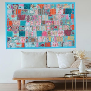 Indian Vintage Embroidered Patchwork Tapestry, Wall Decor Tapestry, Wall Hanging, Handmade Tapestry, Christmas Gift For Her