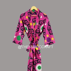 Beautiful Pink New Suzani Print Soft Cotton Kimono Robe, Indian Kimono, Japanese Kimono, Bridesmaid Gift & Gown, Beach Cover Up, Nightwear