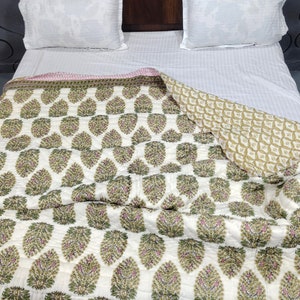 Beautiful Floral Print Cotton Quilt, Indian Soft Cotton Quilt, Block Print Quilt, Reversible Quilt, King Size Quilt, Twin Quilt