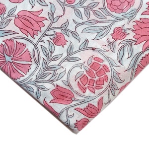 Indian Hand Block Print Cotton Fabric, Floral Print Soft Cotton Fabric By The Yard, Handmade Fabric, Quilting Fabric