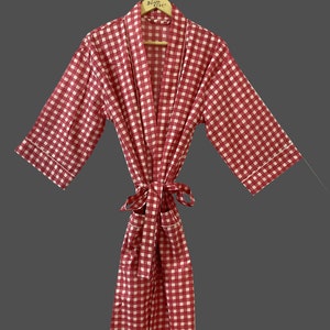 Japanese Kimono Robe, Nightwear Dress, Bridesmaid Gift, Women&#39;s Clothing, check Print Kimono, Beach Cover up