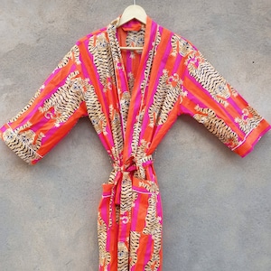 New Animal Print Kimono Robe, Indian Soft Cotton Kimono, Japanese kimono, Beach Cover Up, Bridesmaid Gown, Nightwear Dress