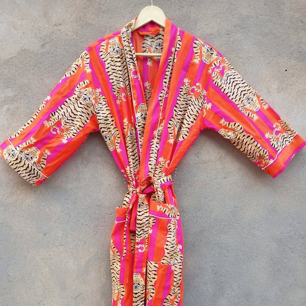 Neuer Animal Print Kimono Robe, Indischer Kimono aus weicher Baumwolle, japanischer Kimono, Strandhülle, Brautjungfernkleid, Nachtwäschekleid