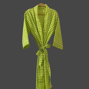 New Check Print Cotton Kimono Robe, Japanese Kimono, Indian Handmade Soft Cotton kimono, Bath Robe, Bridesmaid Gown