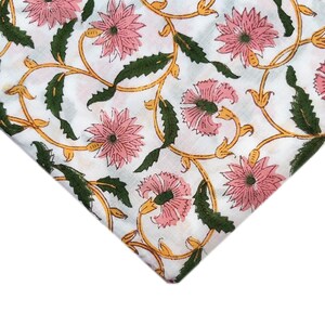 Beautiful Pink Floral Print Soft Cotton Fabric, Hand Block Print Cotton Fabric By The Yard, Handmade Fabric, Printed Fabric