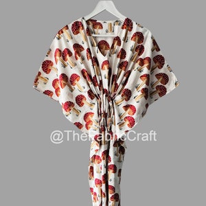 Mushroom Print Cotton Kaftan: Indian Block Print Maxi Dress