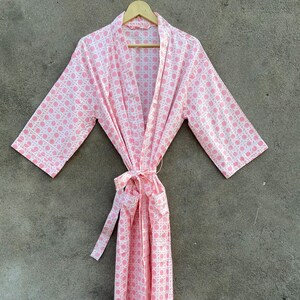 Indiase handgemaakte katoenen kimonogewaad, Japanse kimonogewaad, kimono met handblokprint, strandkleed, nachtkledingjurk
