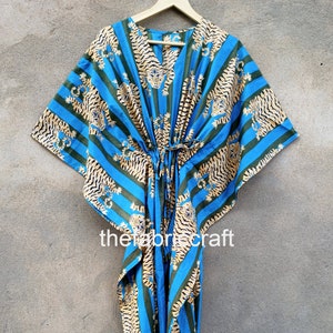 New Tiger Print Kaftan Dress, Maxi Dress, Indian Soft Cotton Caftan, Nightwear Dress, Beach Cover Up, Maternity Dress, Women&#39;s Clothing
