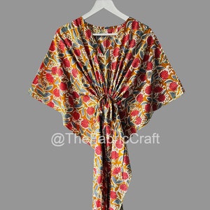 New Pink Floral Print Cotton Kaftan Dress, Indian Soft Cotton Caftan, Block Print Maxi Dress, Maternity Dress, Nightwear