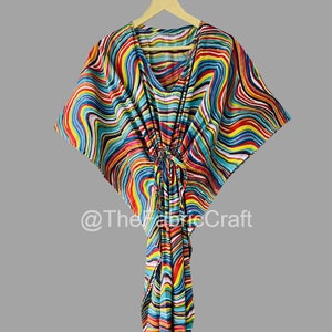 Caftano a righe multiple, abito da ballo, caftano, caftano stampato a mano, caftano lungo, caftano di cotone, caftano da spiaggia, kimono, abito boho