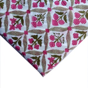 Beautiful Pink Floral Print Soft Cotton Fabric, Indian Hand Block Print Cotton Fabric By The Yard, Sewing Fabric