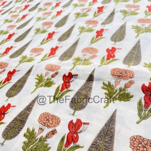 Tessuto per decorazioni natalizie, tessuto per decorazioni per la casa e la stanza, tessuto indiano stampato a mano, tessuto di cotone morbido con stampa floreale, tessuto per sartoria