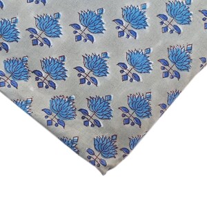 Blue Floral Block Printed Fabric, Sewing Fabric By The Yard, Printed Cotton Fabric, Handmade Fabric, Dress Making Fabric