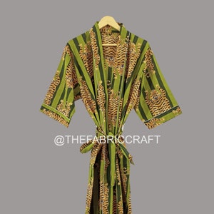 Tiger Print Kimono Robe, Unisex Robe, Indian Kimono, Cotton Kimono, Handmade Kimono, Nightwear, Beachwear, Bath Robe, Gift For Her