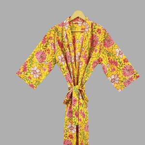 Indian Floral Print Soft Cotton Kimono Robe, Japanese Kimono, Bridesmaid Gown, Nightwear Dress, Beach Cover Ups
