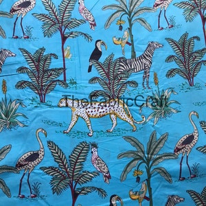Handmade Jungle Print Cotton Fabric: Indian Soft Cotton