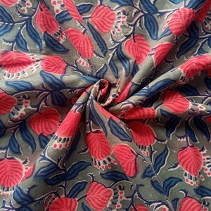 Indian Hand Block Print Soft Cotton Fabric By The Yard, Floral Print Fabric, Handmade Fabric, Sewing Fabric, Dressmaking Fabric