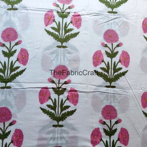 Beautiful Pink Floral Printed Cotton Fabric, Indian Block Print Fabric By The Yard, Sewing & Quilting Fabric, Dressmaking Fabric