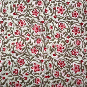 Hand Block Print Fabric, Beautiful Pink Floral Fabric, 100% Soft Cotton Fabric By The Yard, Handmade Fabric, Printed Fabric, Womens Clothing