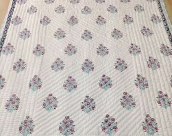 Edredón reversible, edredón con estampado de bloques, edredón hecho a mano, edredón individual, edredón tamaño king, edredón de algodón suave con estampado floral, cubrecama de algodón indio