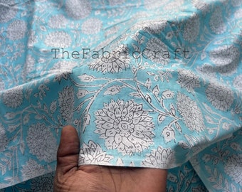 Floral Block Print Cotton Fabric: Indian Sewing Fabric By The Yard
