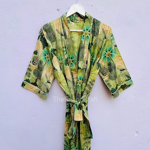 Indian Cotton Kimono Robe, New Animal Print Kimono,Long Dressing Gown, Nightwear Dress,Bridal Kimono, Beach Cover Up, Gift For Her