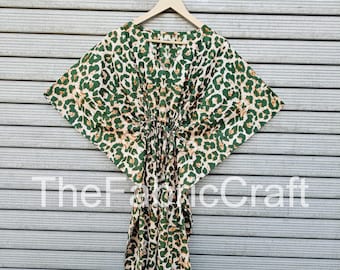 Tiger Print Cotton Kaftan: Indian Maxi Dress, Beach Cover Up