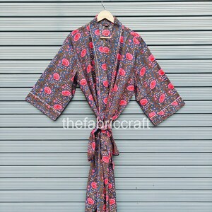Hand Block Print Cotton Kimono Robe, Indian Handmade 100% Soft & Pure Cotton Kimono Dress, Beautiful New Floral Print Kimono, Gift For Her
