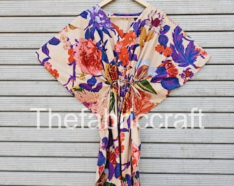 Indian Soft Cotton Kaftan Dress, Floral Print Caftan, Maxi Dress, Nightwear Dress, Beach Cover Up, Maternity Dress For to be Moms
