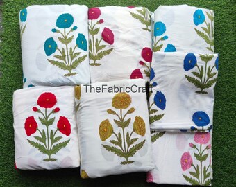 Wholesale Block Print Fabric Lot: Indian Cotton Floral Fabric by the Yard
