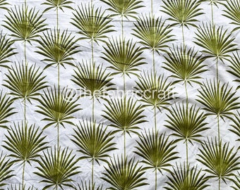 Indian Block Print Cotton Fabric: Palm Tree Sewing Fabric By The Yard