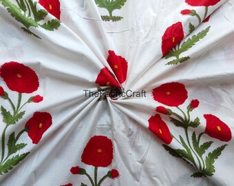 Floral Print Cotton Fabric, Indian Hand Block Fabric By The Yard
