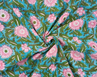 Hand Block Print Cotton Fabric: Floral Indian Sewing Fabric By The Yard