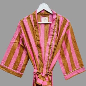 Handmade Indian Cotton Kimono Robe: Women&#39;s Block Print Loungewear