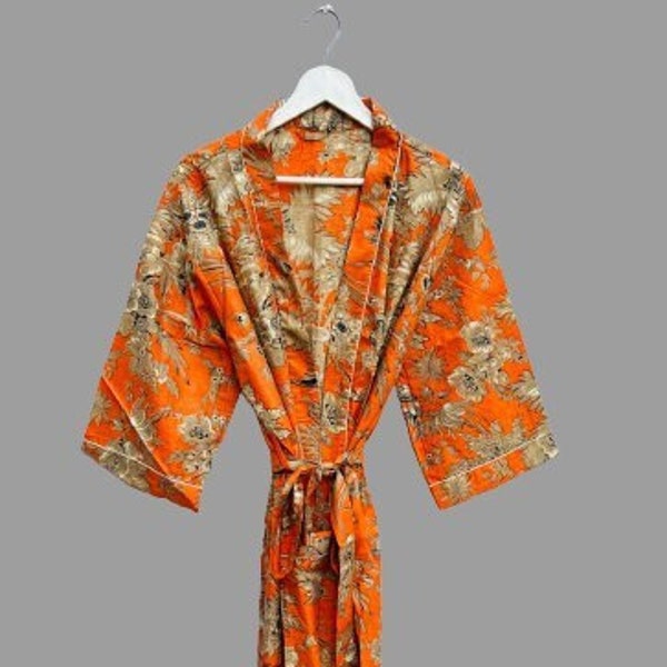 Indian Soft Cotton Kimono, Long Dressing Gown, Bridesmaid Gift, Bath Robe, Kimono Cardigan, Gift For Her