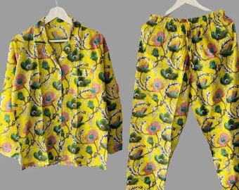 Handmade Cotton Pajama Set, Floral Print Night Suit, Bridal Loungewear