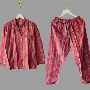 New Stripe Pajama Set, Indian Hand Block Printed Cotton PJ Set, Nightwear Dress, Bridesmaid PJS, Gift For Her