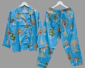 Tree Print Cotton Pajama Set: Indian Soft Cotton PJs