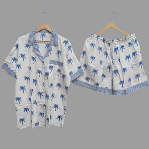 Indian Block Print Pajama Shorts Set, Sleepwear Dress, Wedding Pajama Shorts, Bridal Party PJS, Gift For Her