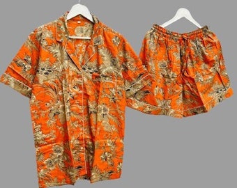 Floral Cotton Pajama Set, Summer Night Suit, Bridesmaid PJs