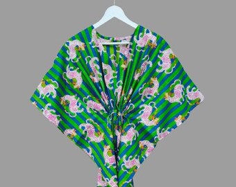 Indian Cotton Kaftan Dress: Block Print Boho Maxi Dress