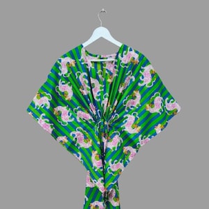 Indian Cotton Kaftan Dress: Block Print Boho Maxi Dress