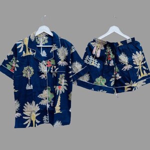Short de pyjama indien en coton doux, pyjama fait main à imprimé arbre, vêtements de nuit, maillot de bain, chemise de nuit, cadeau de demoiselle d&#39;honneur pour elle