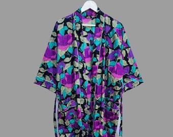 Peignoir kimono 100 % doux et pur coton, kimono d'été à imprimé blocs de main, peignoir de bain, robe de mariée, cadeau de demoiselle d'honneur