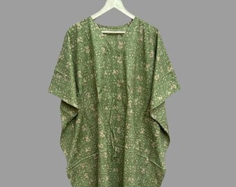 Hand Block Printed Cotton Kaftan Dress, Maternity Lounge Wear