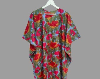 Vestido largo tipo caftán de algodón con estampado floral, ropa de maternidad para estar en casa
