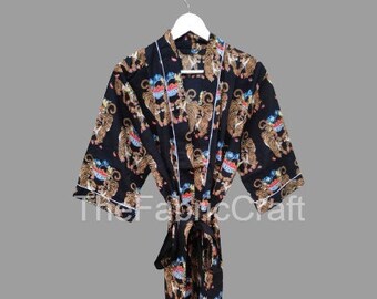 Tiger Print Cotton Kimono Robe: Handmade Indian Style