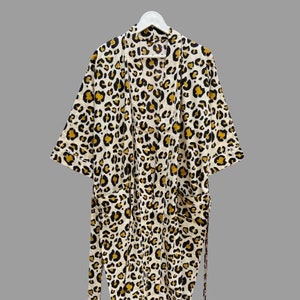 New Leopard Print Kimono Robe Indian Cotton Kimono, Bath Robe, Unisex Robe, Women&#39;s Kimono Robe, Gift For Her