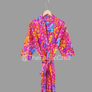 Beautiful Pink Kimono Robe, Indian Handmade Cotton Kimono, Long Dressing Gown, Summer Clothing, Bridesmaid Gift
