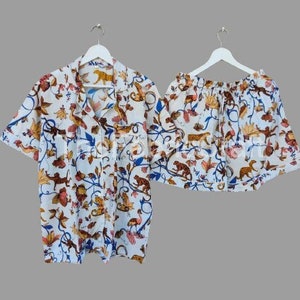 New Floral Print Cotton pajama Short, Indian Handmade Pj Shorts Set, Nightwear Dress, Swim Wear Suit, Gift For Her